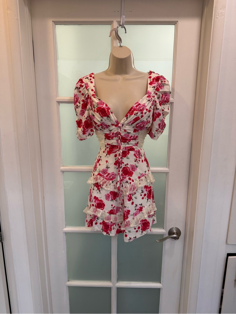 Fashion Nova White Mini Dress with Pink & Red Floral Print